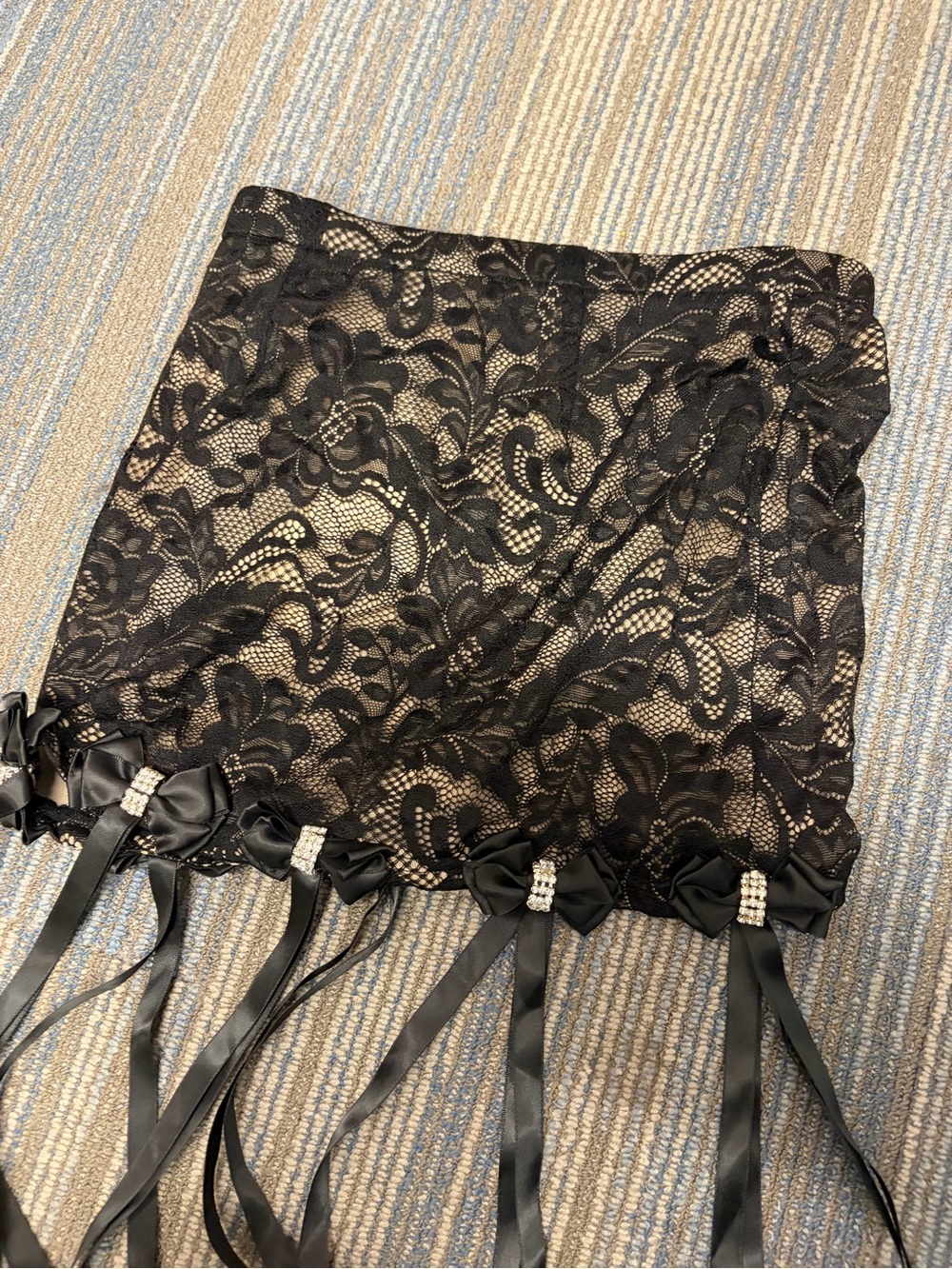 AKIRA Black Lace Mini Skirt with Bow & Ribbon Trim